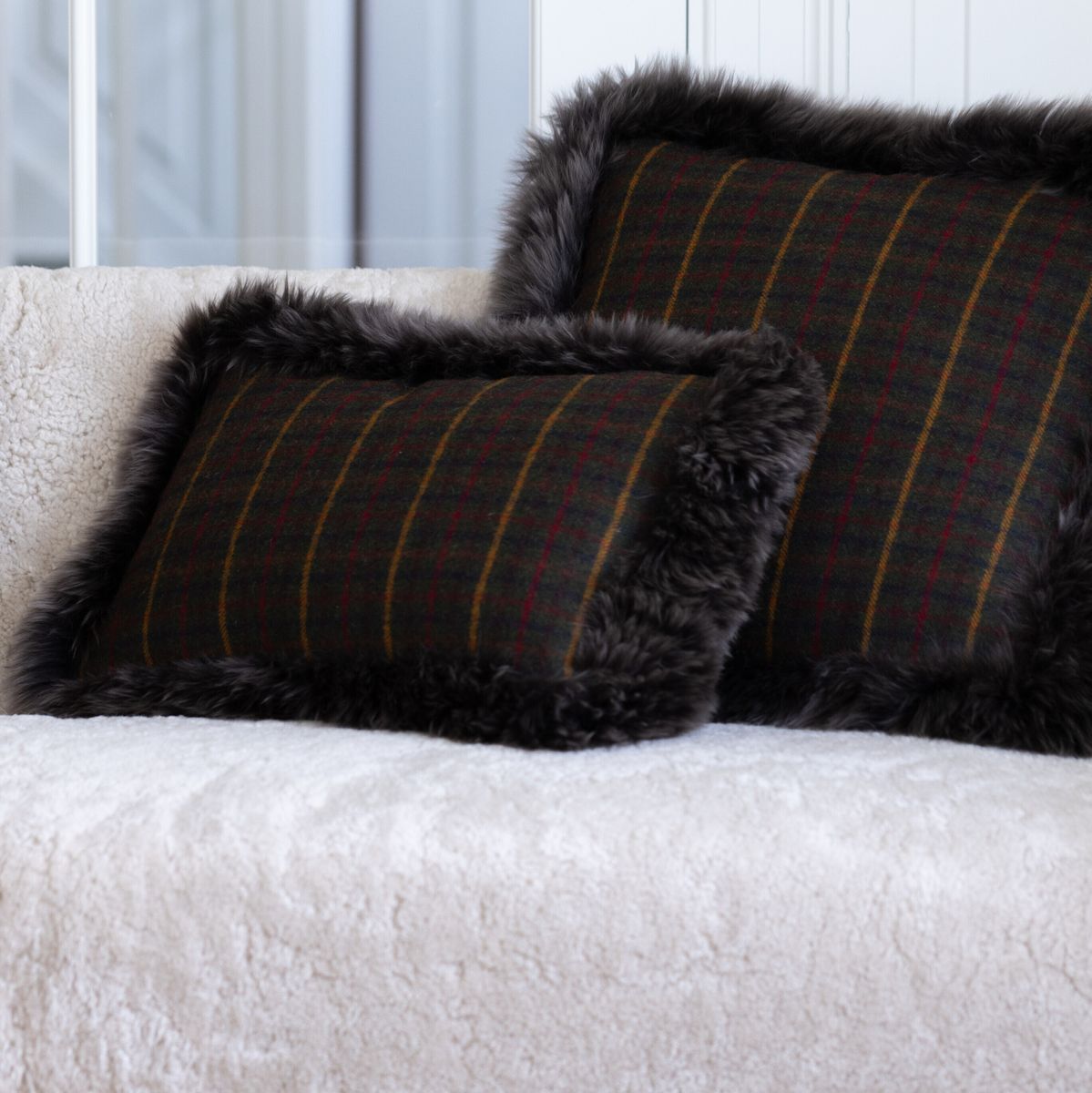 Checked Collection | Ullpute | Langhåret | Dobbeltsidig | 34x52 cm Kakao – Mørkebrun / Lysebrun