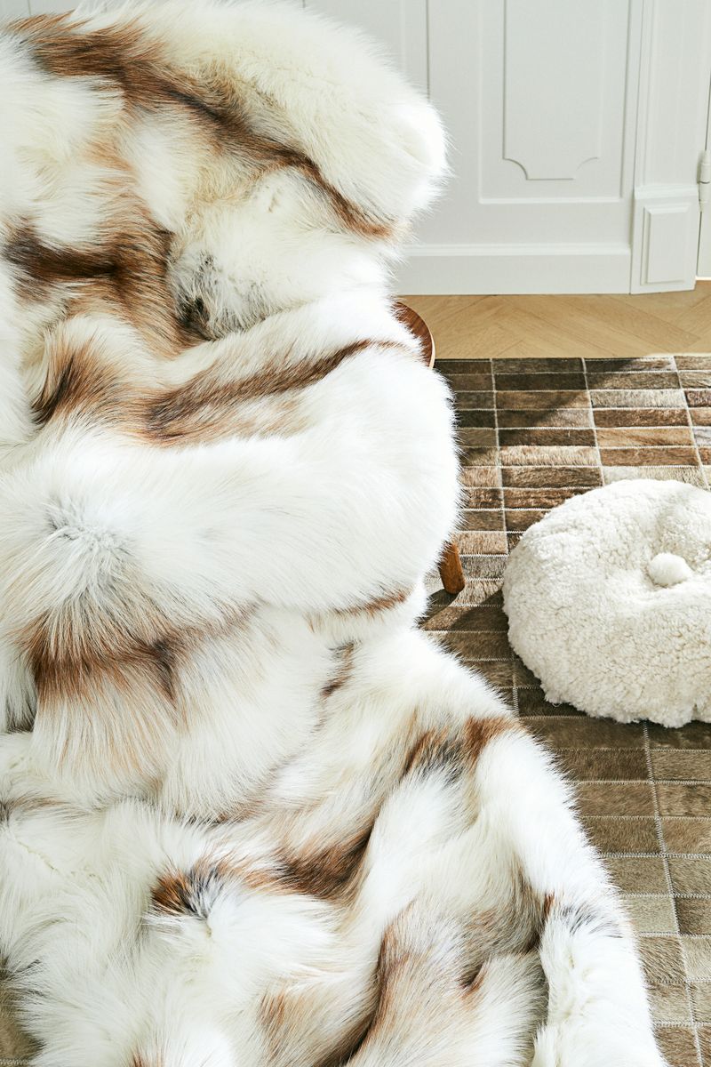 Premium revskinnspledd | Kasjmirbakside | Light Gold | 150x150 cm Lys gull