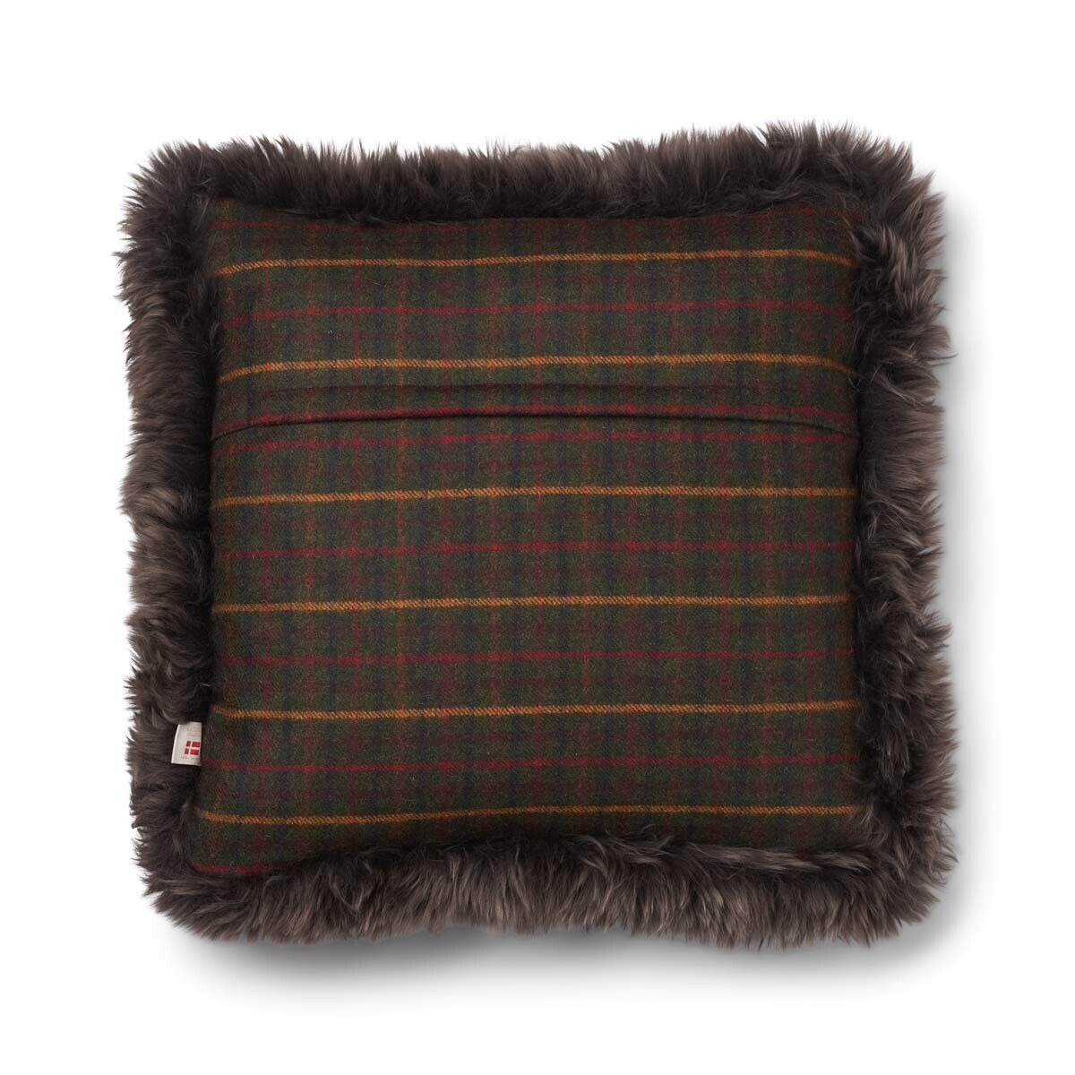 Checked Collection | Ullpute | Langhåret | Dobbeltsidig | 52x52 cm Rutet Mørkegrønn / Valnøtt