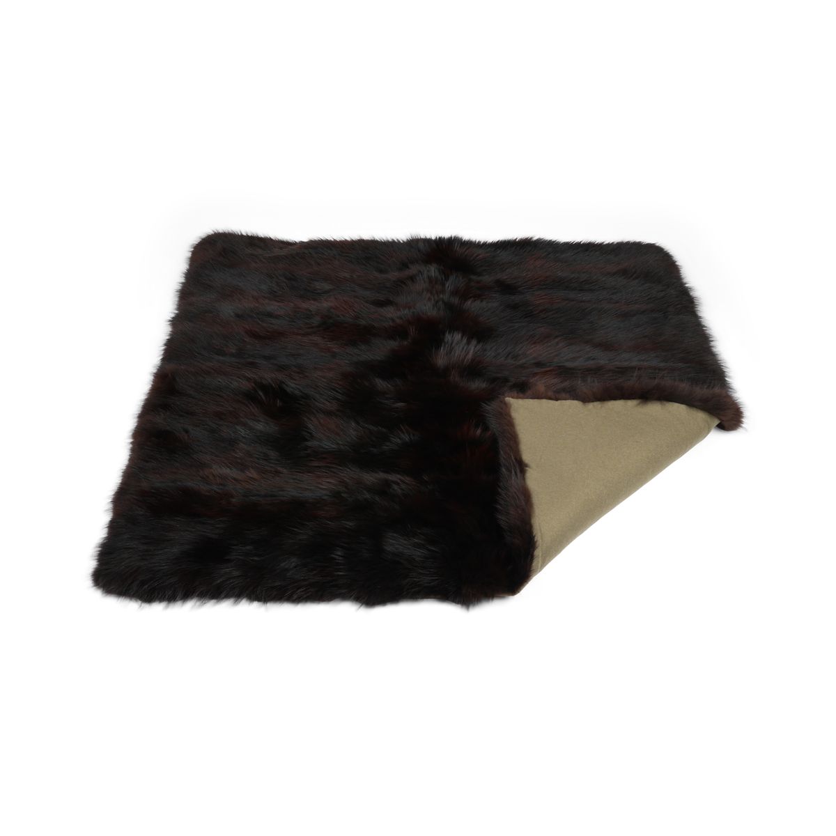 Premium revskinnspledd | Bakside i kasjmir | Mørkebrun | 150x150 cm