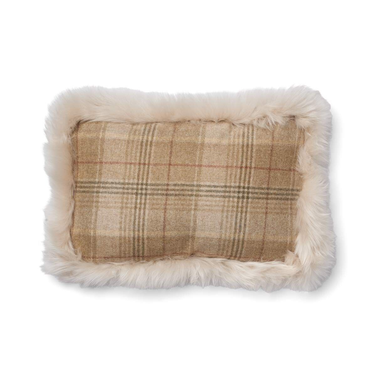 Pute i saueskinn av lang ull Sand-Beige/Pearl
