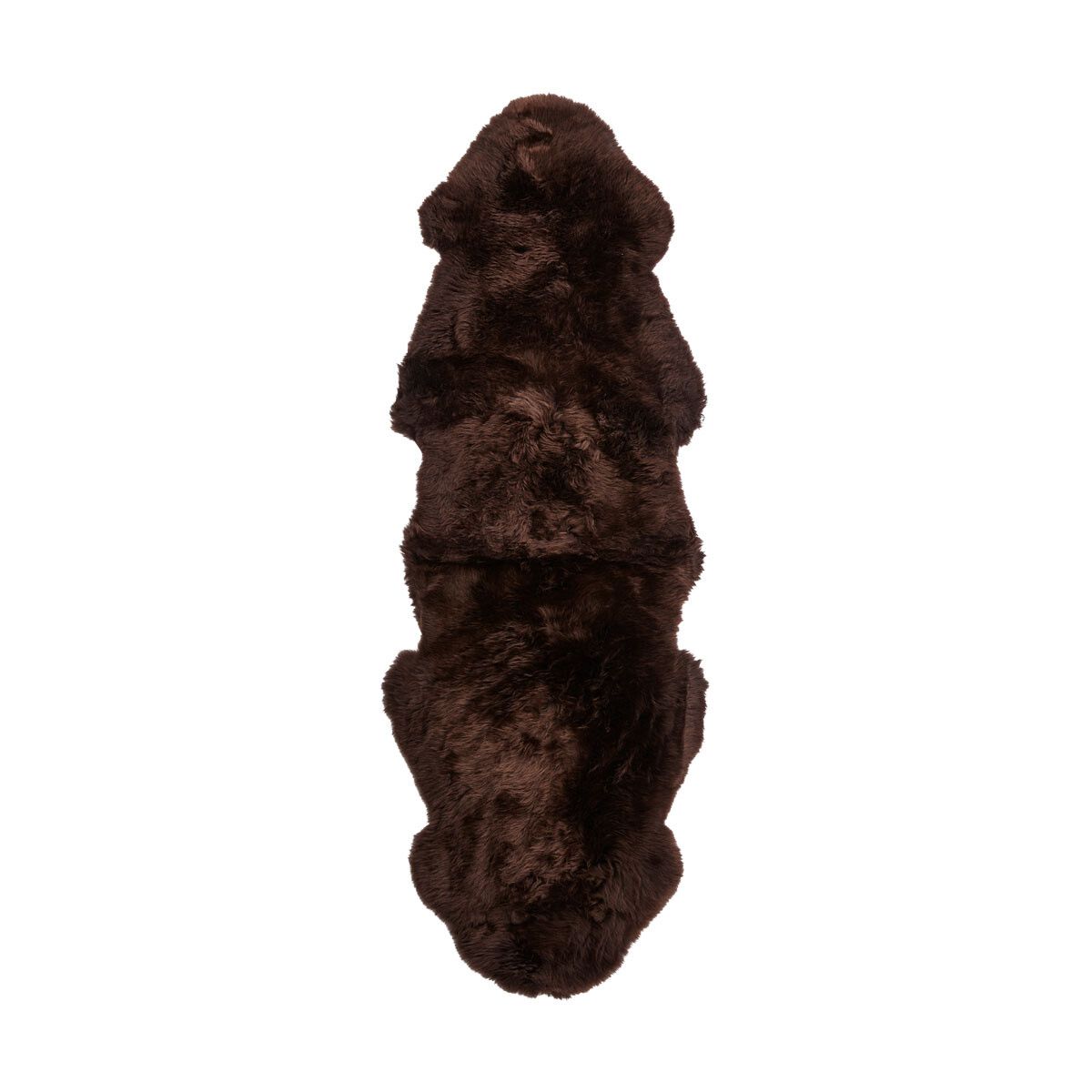 Langt saueskinnteppe i ull 180 cm Sjokolade