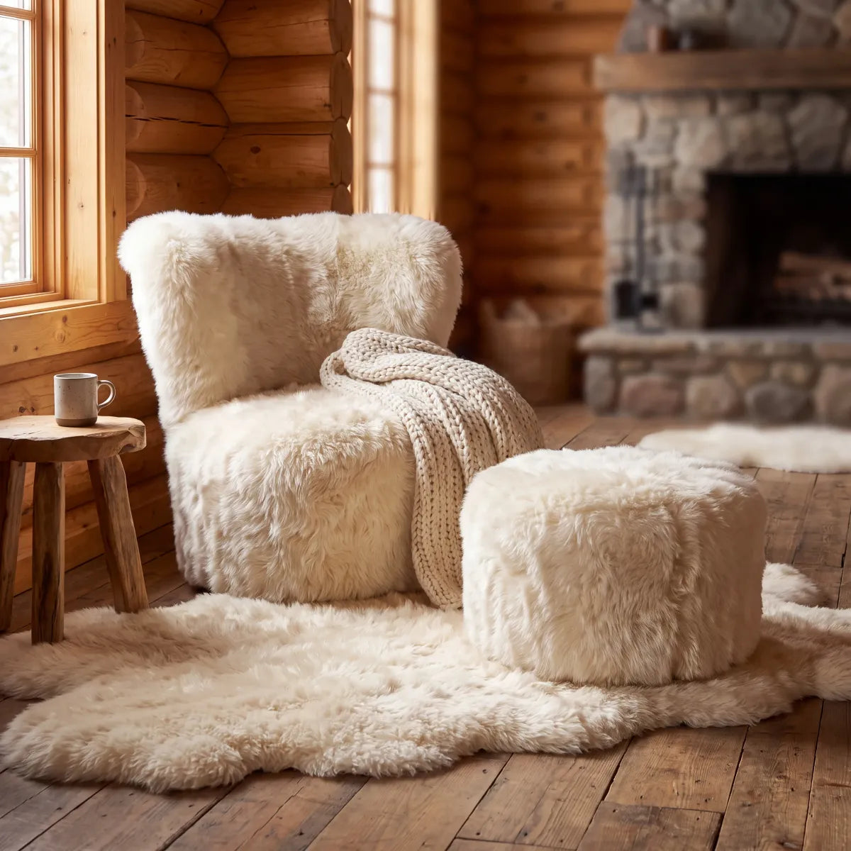 Skandi Footrest | Langhåret Saueksinn | New Zealand Beige