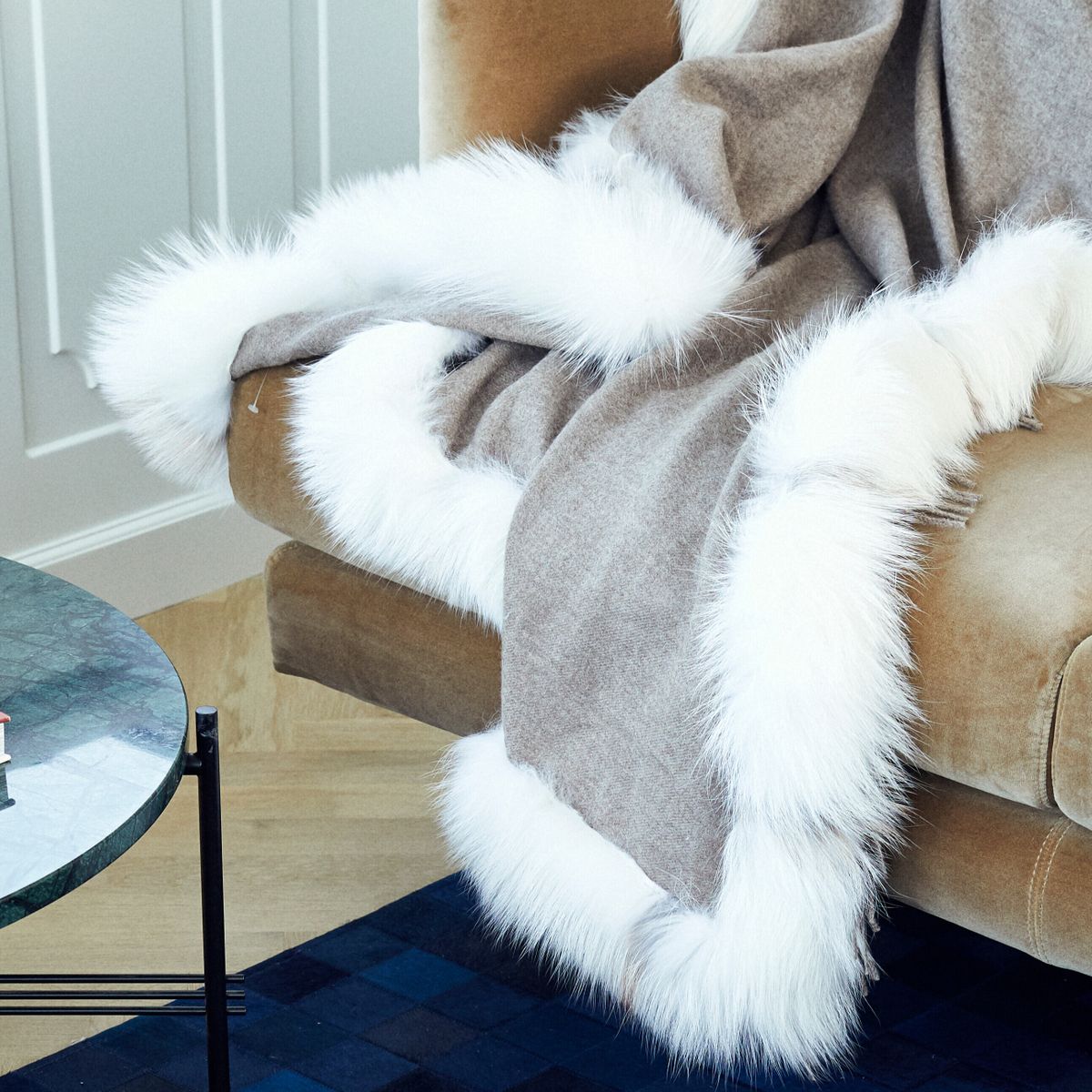 Pledd | Kasjmir, rev | 130x200 cm Sølvrev / Mørkegrå