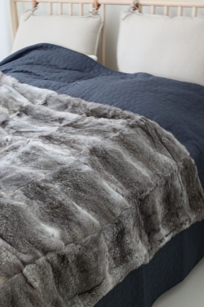 Pelspledd | Kanin | 120x180 cm Naturlig Grå