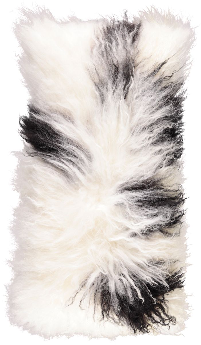 Saueskinnspute | Krøllet | Tibet | 28x56 cm Hvit / Sort / Mix