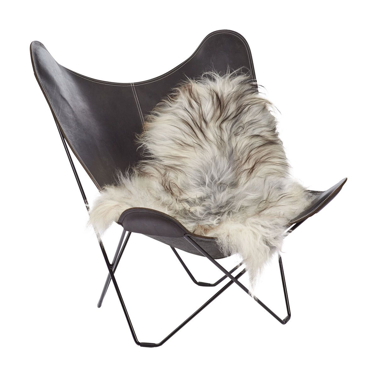 Saueskinn | Langhåret | Island | 100-120x60 cm Naturlig Grå