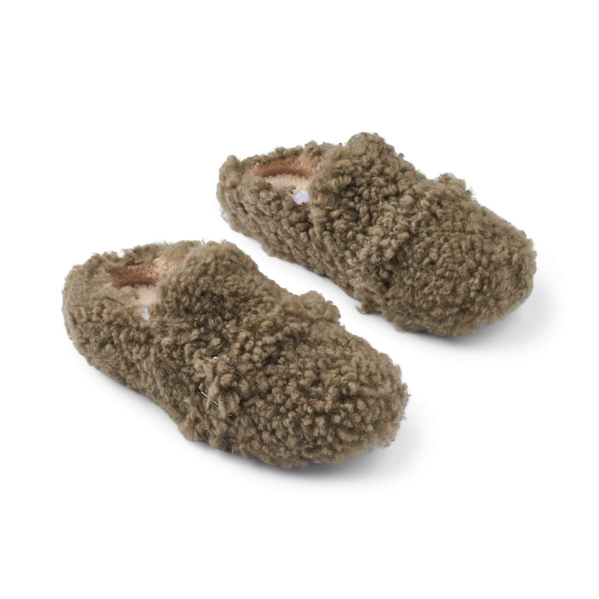 Fluffy krøllete tøfler Mørkegrønn