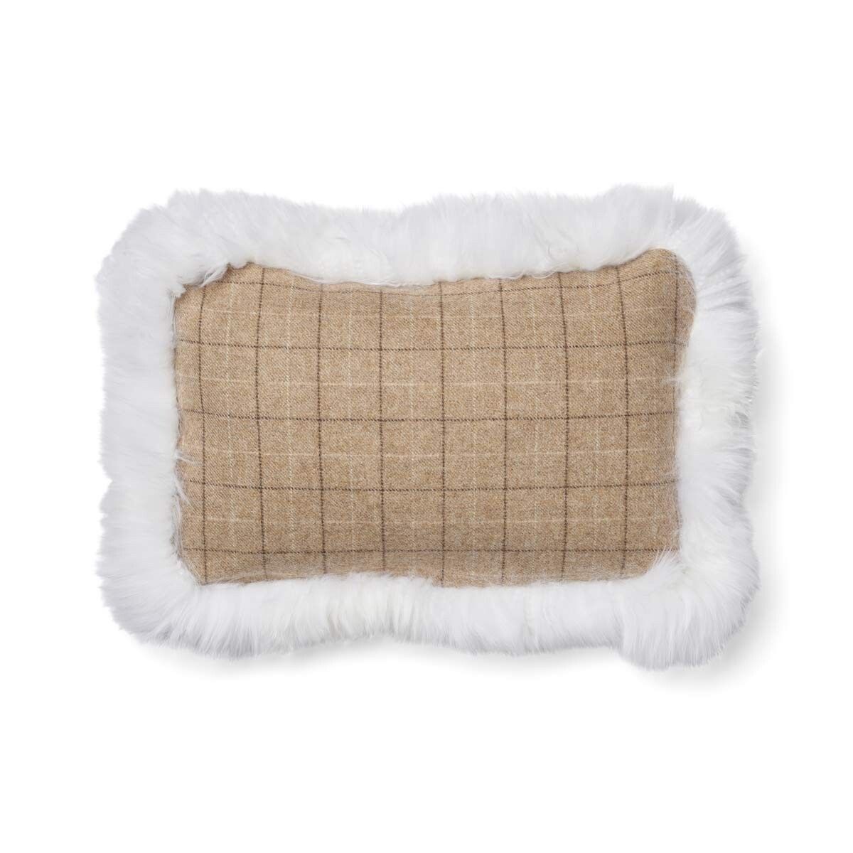 Checked Collection | Ullpute | Langhåret | Dobbeltsidig | 52x52 cm | 34x52 cm Rutete / Beige / Hvit