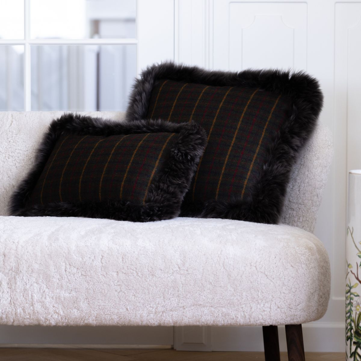 Checked Collection | Ullpute | Langhåret | Dobbeltsidig | 34x52 cm Kakao – Mørkebrun / Lysebrun