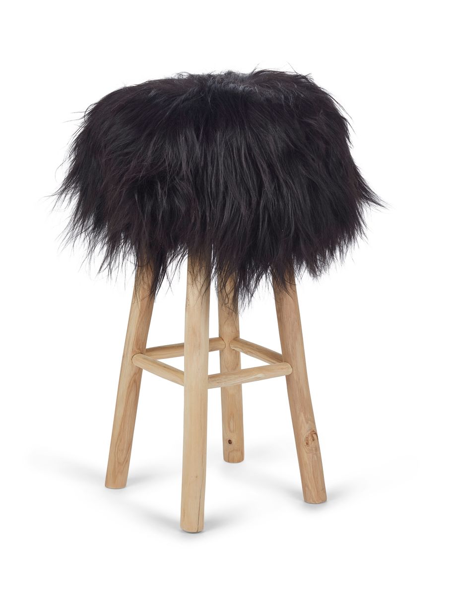 Long-Wool Stool Cover Svartaktig