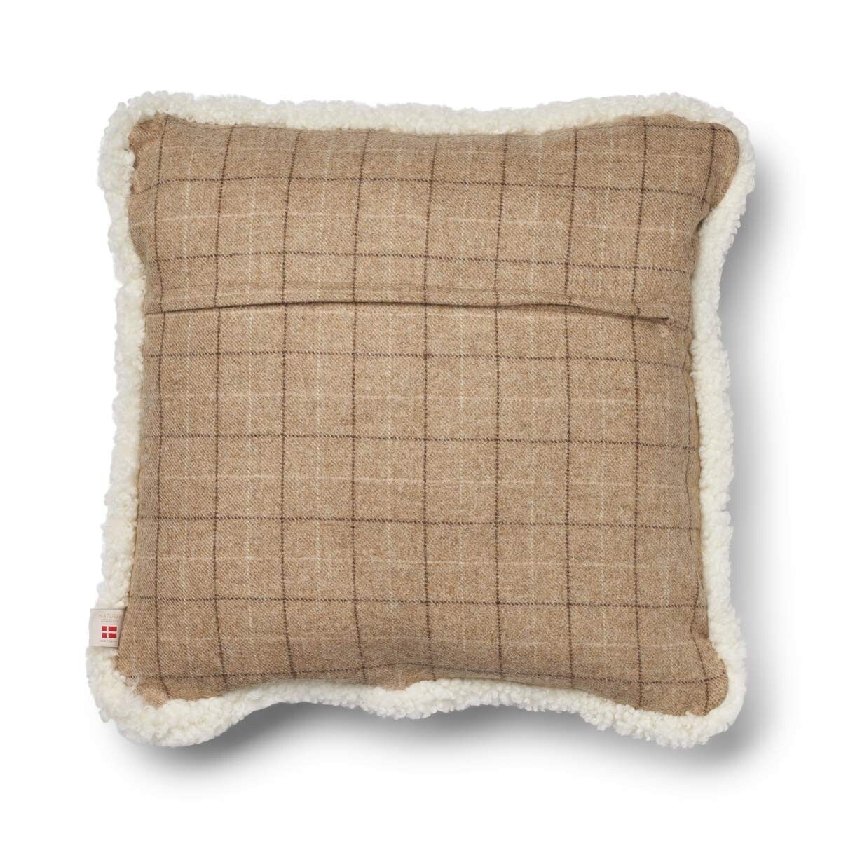 Checked Collection | Ullpute | Korthåret | Dobbeltsidig | 52x52 cm Rutete / Beige / Hvit
