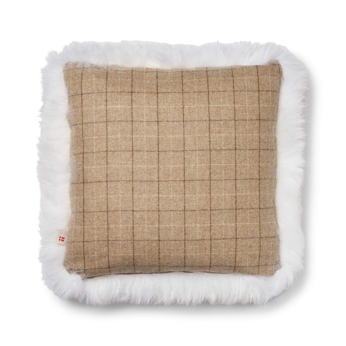 Checked Collection | Ullpute | Langhåret | 52x52 cm Rutete / Beige / Hvit