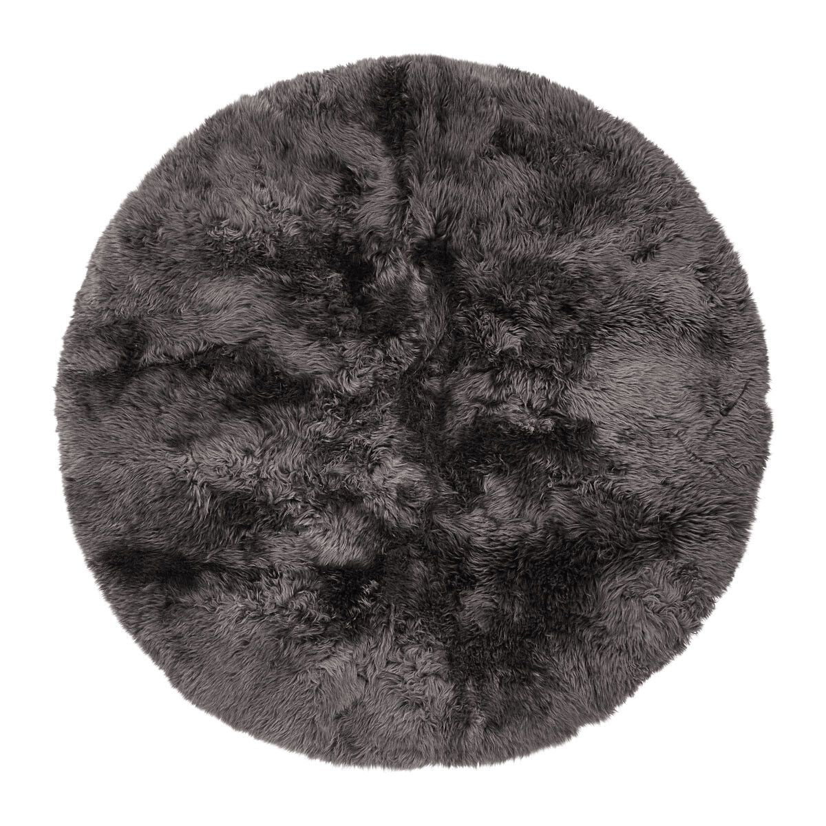 Designgulvteppe | Langhåret | New Zealand | Ø140 cm Mørk grå