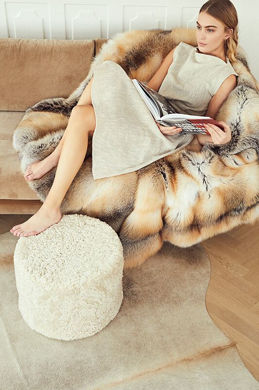 Revskinnspledd | Kasjmirbakside | 70x230 cm Gulrev / Beige