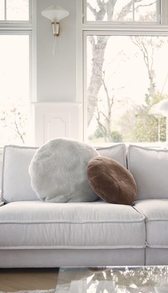 Saueskinnpute | Fløyel | Mokkasin | Dobbeltsidig | Ø45 cm & Ø62 cm Grå Sand