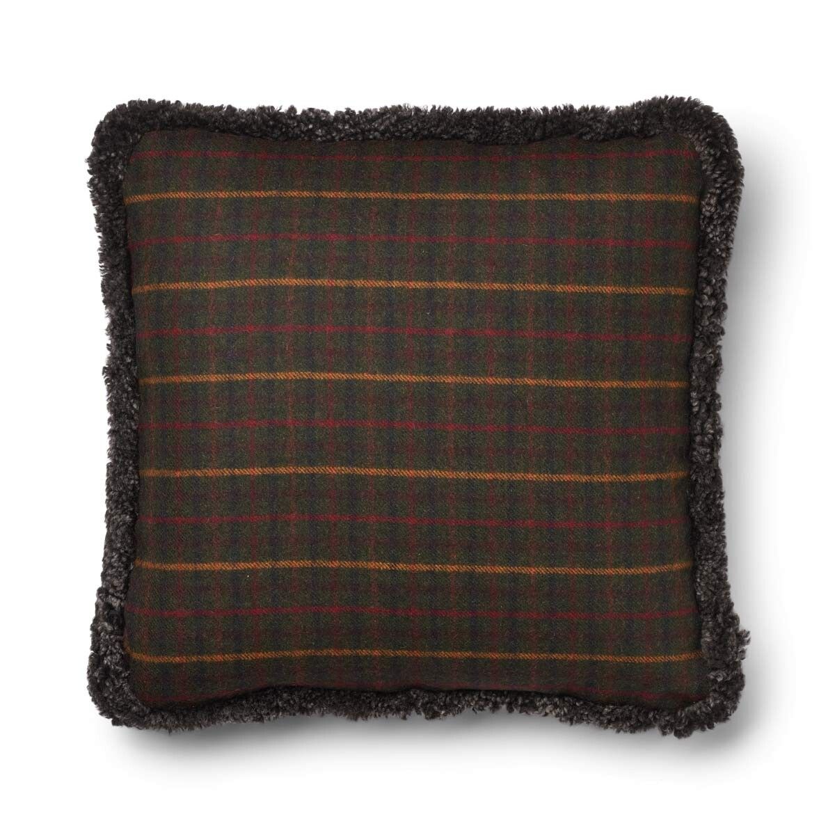 Checked Collection | Ullpute | Korthåret | Dobbeltsidig | 52x52 cm Rutet Mørkegrønn / Cappuccino