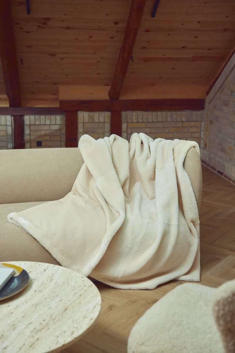 Angelina pledd | Double Face | New Zealand Lær Brun / Hvit