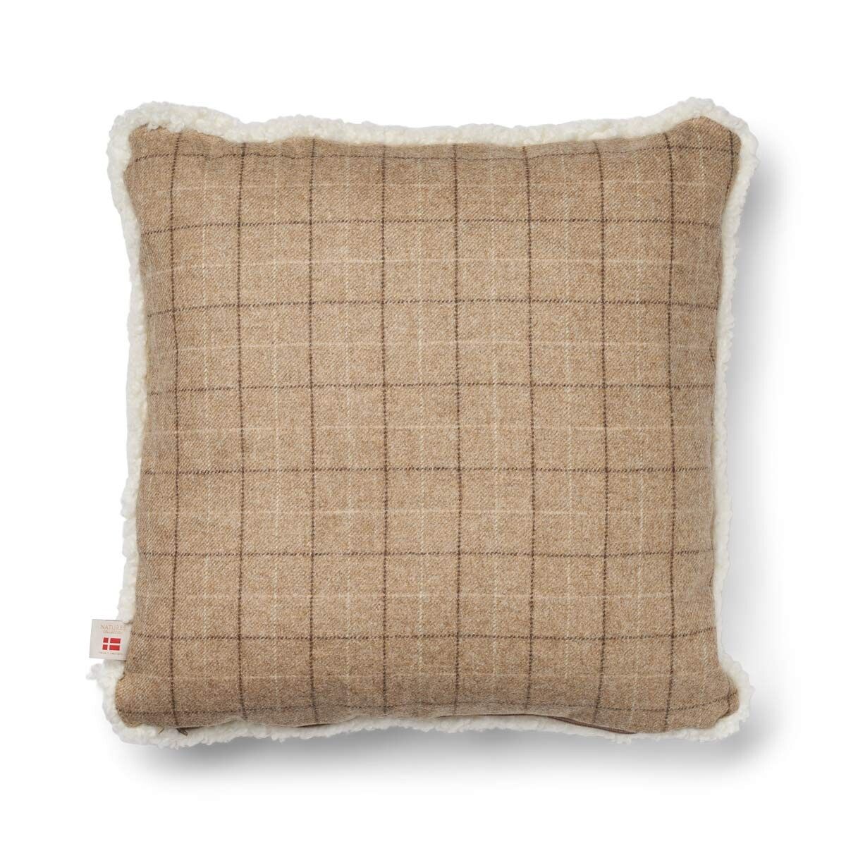 Checked Collection | Ullpute | Korthåret | 52x52 cm Rutete / Beige / Hvit