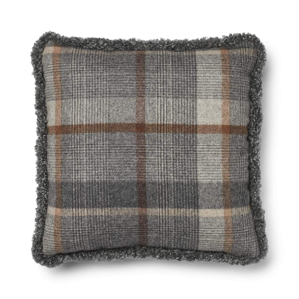 Checked Collection | Ullpute | Korthåret | Dobbeltsidig | 52x52 cm Rutet – Grå/Lys grå