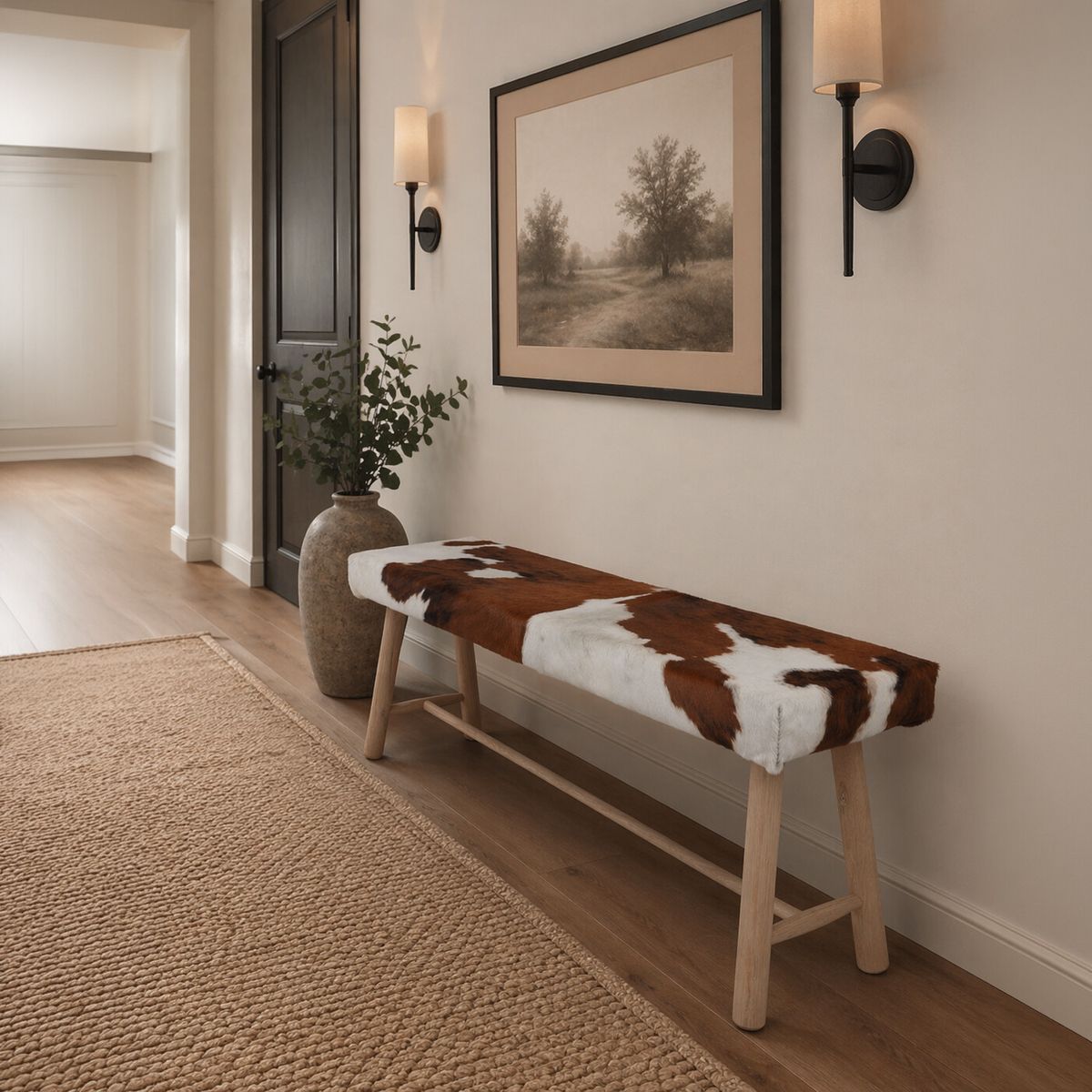 Benk | Kuskinn | 140x35x45 cm Svart / Hvit