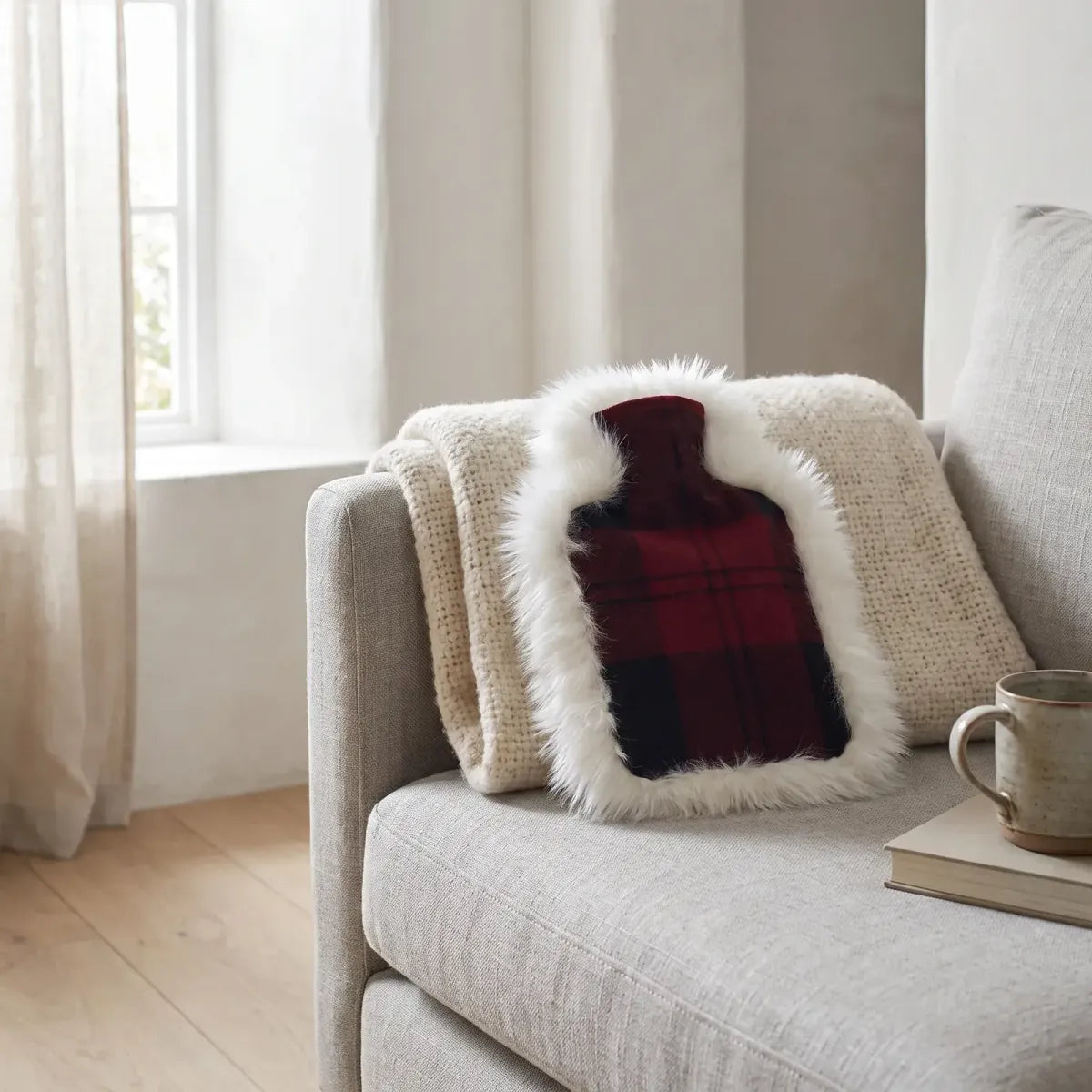 Varmtvannsflaske | Fåreskinn og ull | 37 x 27 cm Lindsay Tartan/Hvit