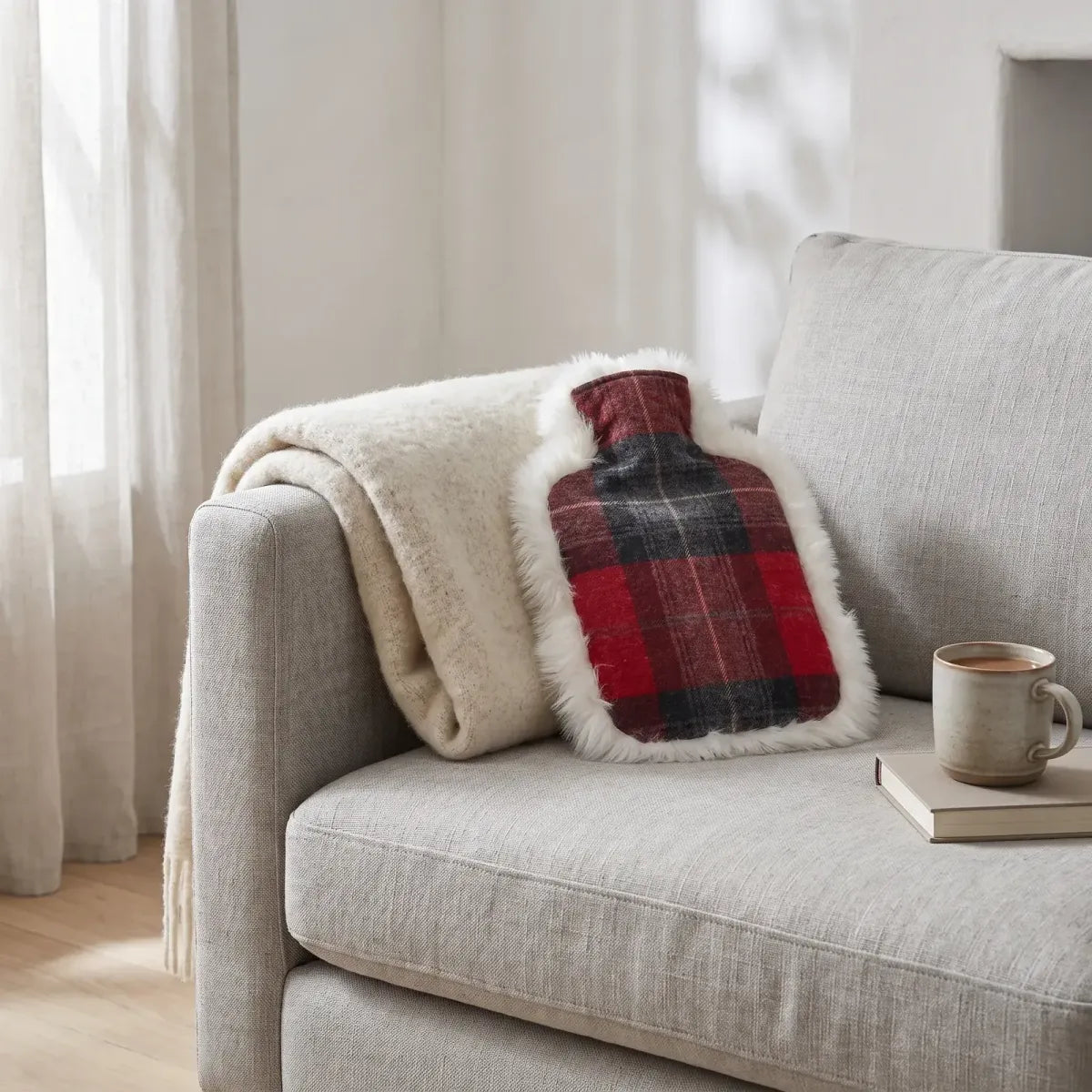 Varmtvannsflaske | Fåreskinn og ull | 37 x 27 cm Lindsay Tartan/Hvit