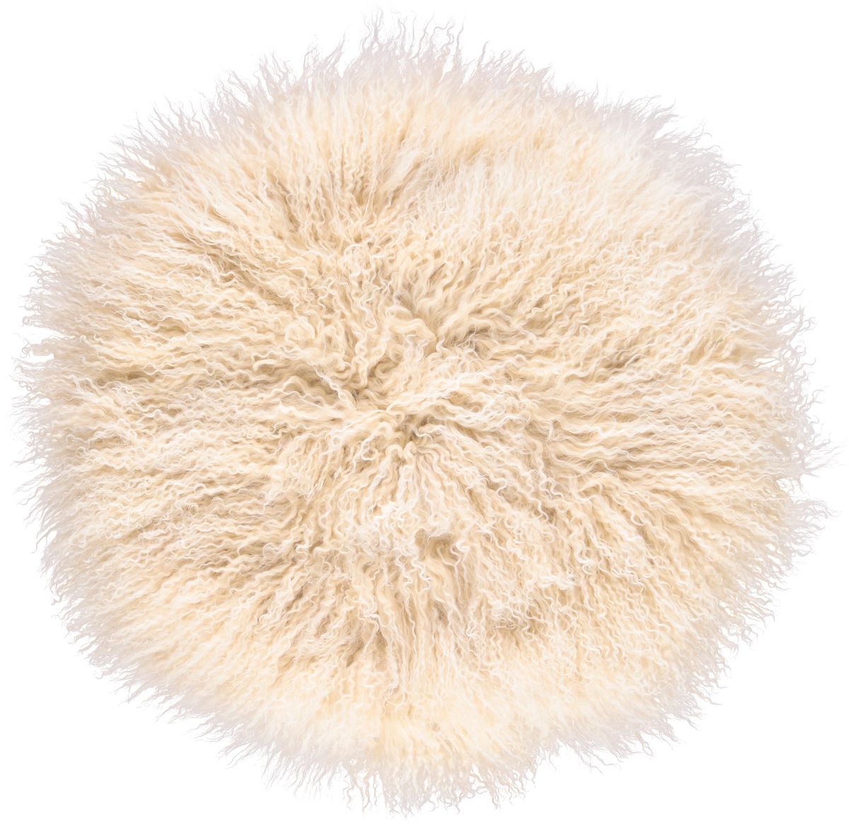 Saueskinnpute | Krøllet | Tibet | Ø45 cm, Ø62 cm & Ø38 cm Gylden Hvit