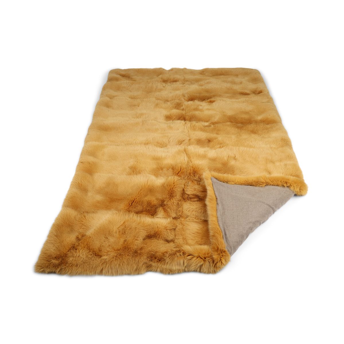 Premium Revskinnspledd | Kasjmirbakside | Mustard | 240x170 cm
