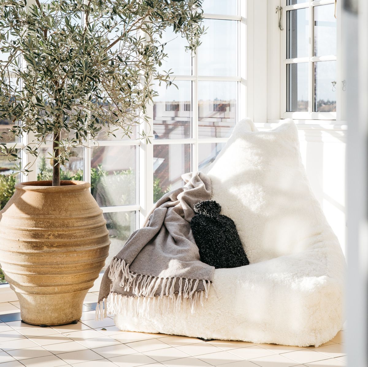 Sakosekk | Korthåret | New Zealand | 100x100x80 cm Koksgrå