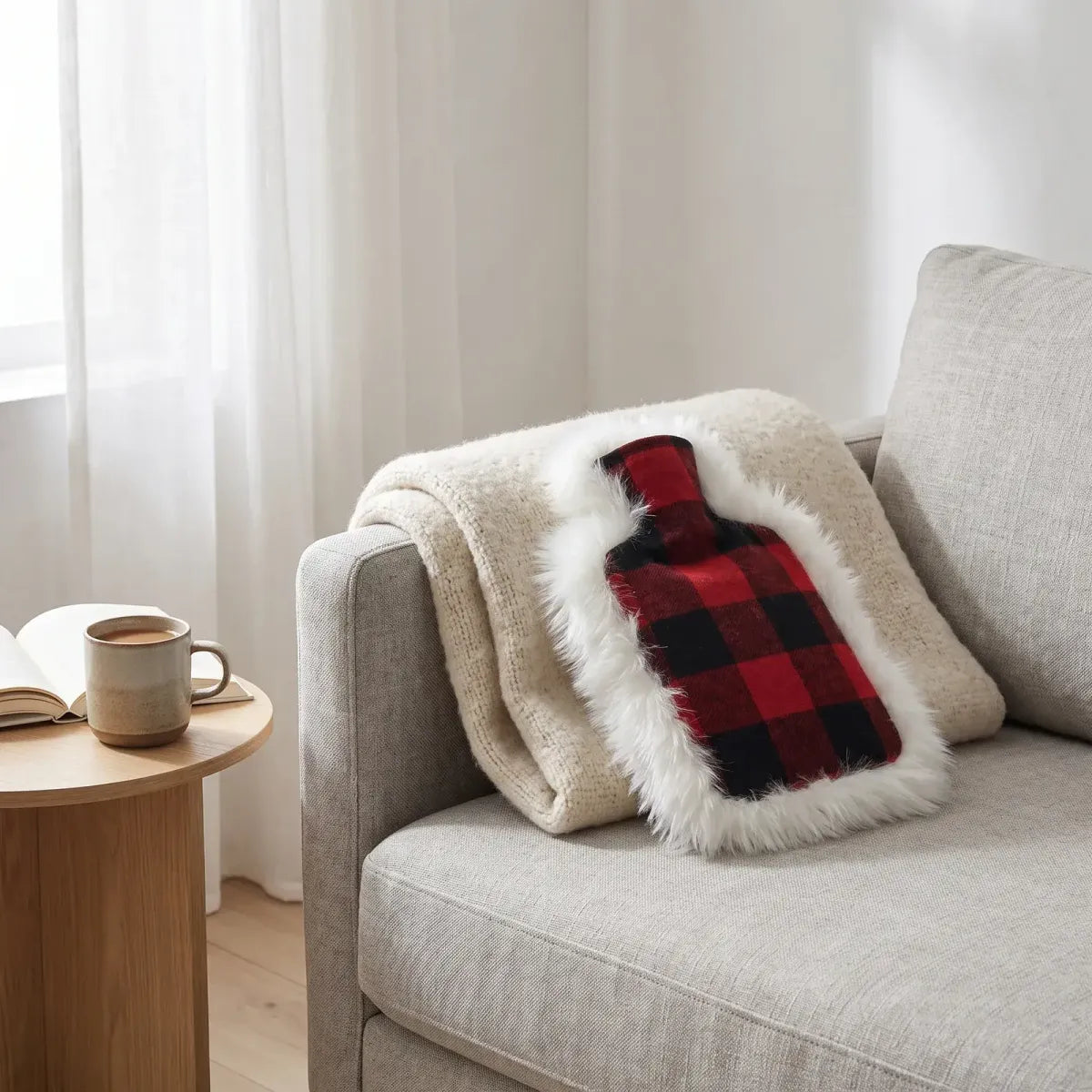 Varmtvannsflaske | Fåreskinn og ull | 37 x 27 cm Lindsay Tartan/Hvit