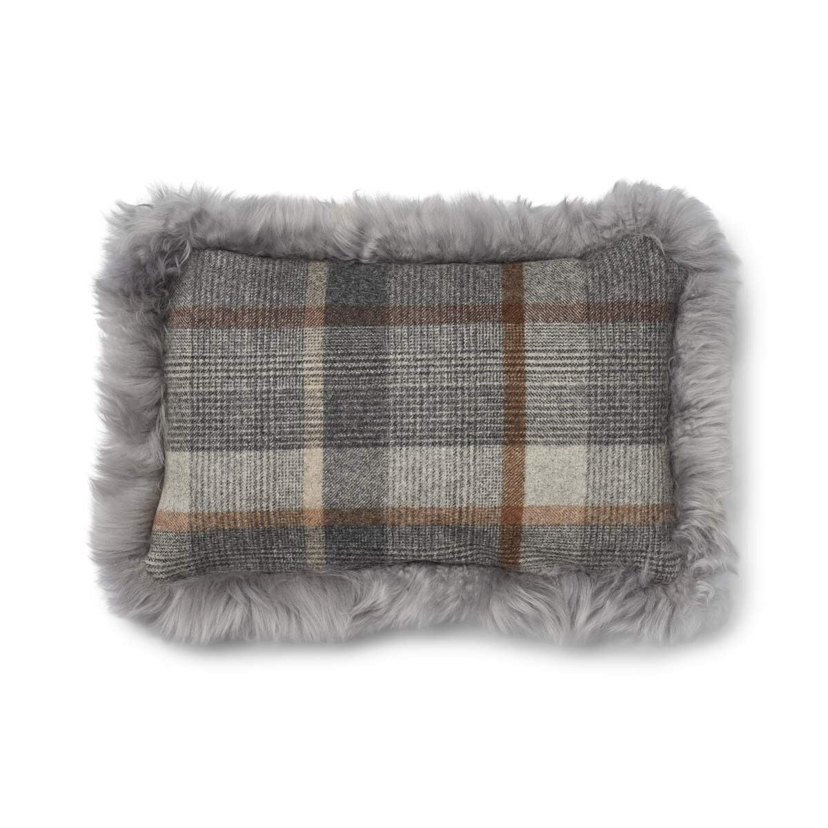 Checked Collection | Ullpute | Langhåret | Dobbeltsidig | 52x52 cm | 34x52 cm Rutet – Grå/Lys grå